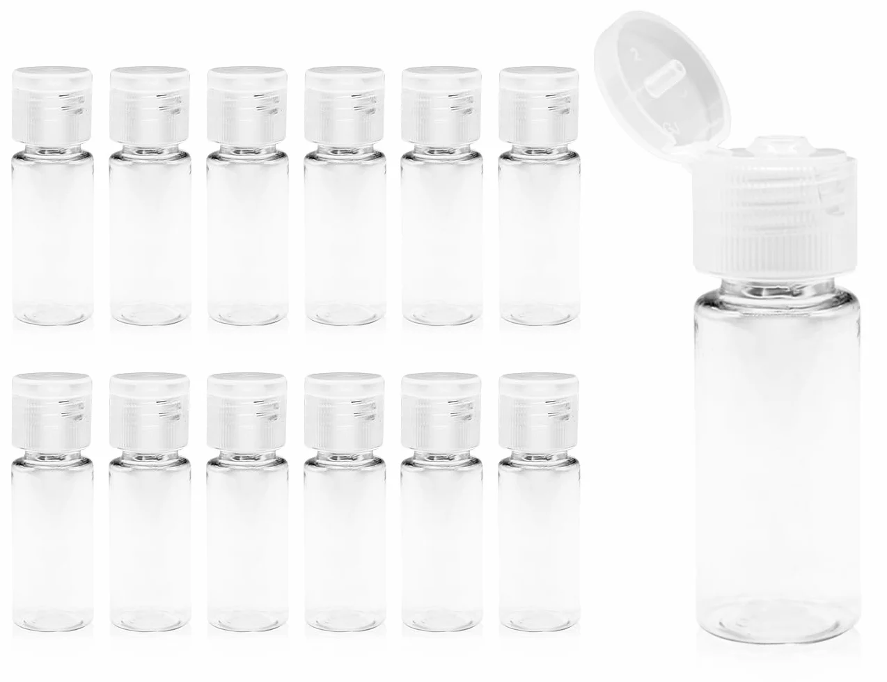 12 sztuk butelek podróżnych do napełniania, puste przezroczyste pojemniki podróżne, plastikowe butelki z klapką, do szamponu, żelu pod prysznic, balsamu, środka do usuwania makijażu