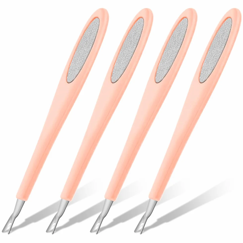 4-częściowy odpychacz do skórek, trymer do skórek dla kobiet, delikatny dla łożyska paznokcia, plastikowa rączka, odpychacz do skórek, narzędzia do zdobienia paznokci, manicure, różowy
