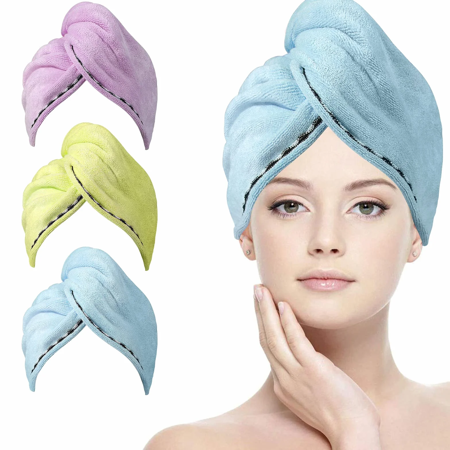 ACWOO Ręcznik Turban do Włosów z Mikrofibry 3 sztuki Szybkoschnący Różowy Szary Fioletowy