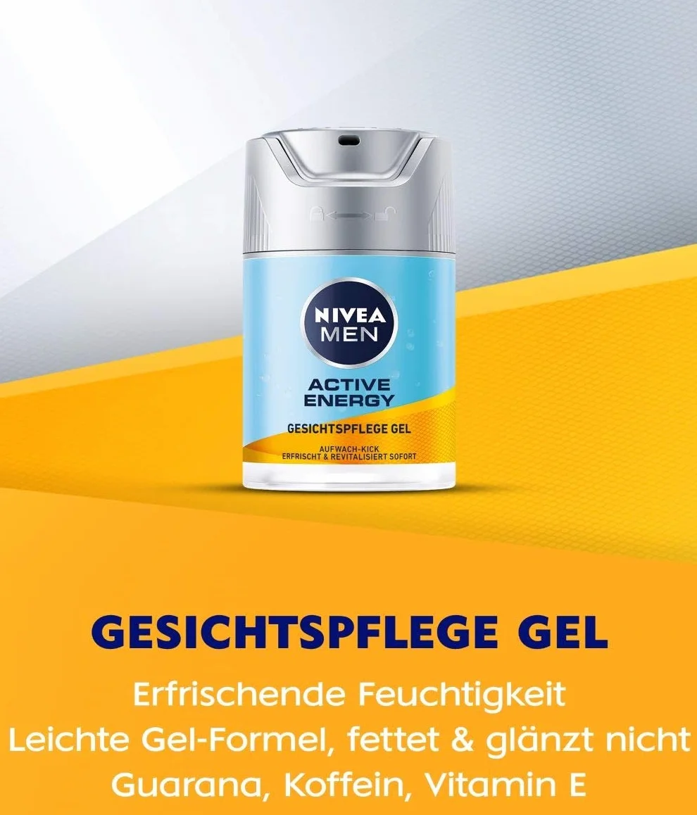 NIVEA MEN Active Energy Odświeżający żel-krem do twarzy dla mężczyzn z kofeiną i guaraną, 50 ml