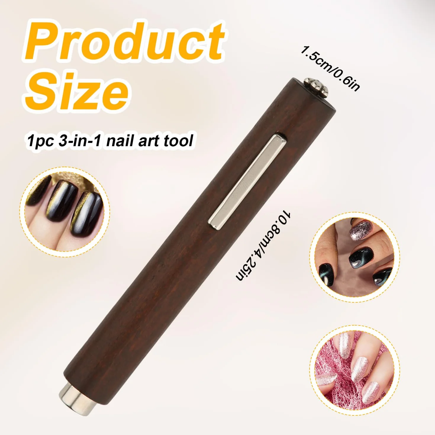 3w1 Magnes do Paznokci do Zelu Cat Eye, Wielofunkcyjny Narzedzie z Silnym Magnesem Idealny do Tworzenia Róznych Wzorów Cat Eye dla Poczatkujacych & Profesjonalistów (Brazowy)