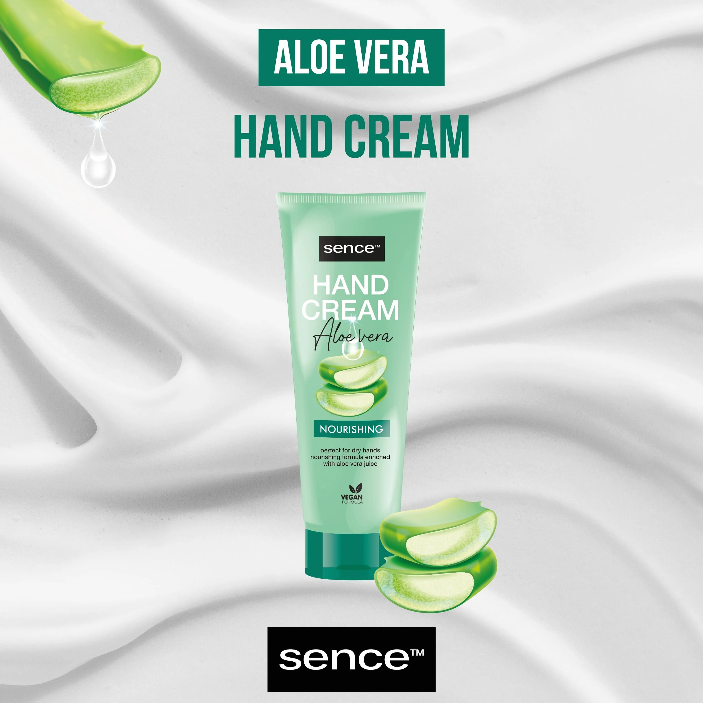 Sence Aloe Vera krem do rąk, pielęgnacja na dzień z witaminą A i C, wegański krem do rąk Skincare do rąk, krem nawilżający, przeciwzapalny, krem Aloe Vera (1 x 75 ml)