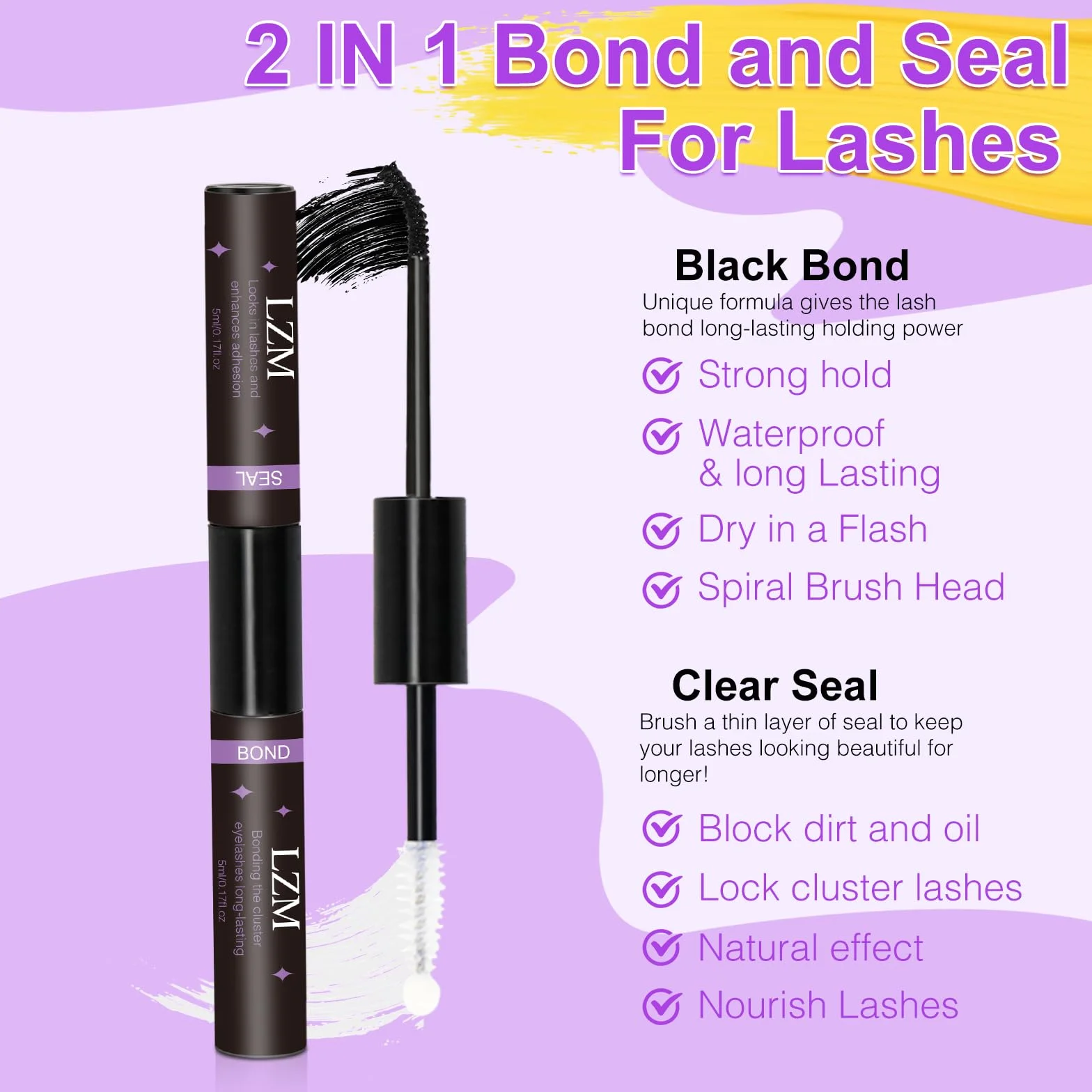 LZM Lash Bond and Seal DIY Klej do rzęs Cluster, trwały i wodoodporny 2 w 1 Nadaje się do kleju Cluster, bez pozostałości, Naturalne kleje do indywidualnego przedłużania sztucznych rzęs
