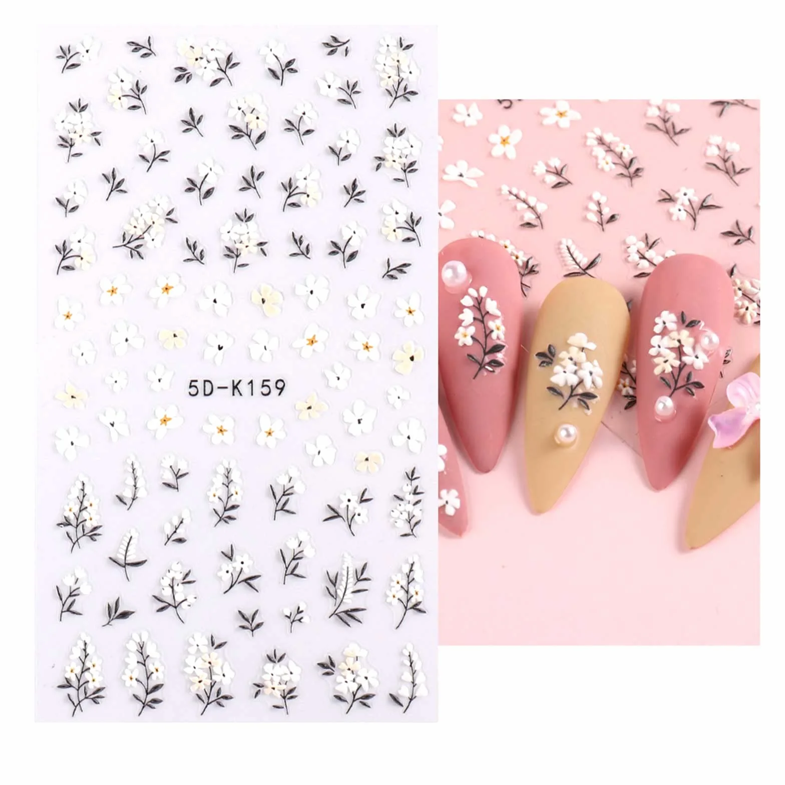 Naklejki na Paznokcie 3D Kwiat 5 Arkuszy Nail Art Sticker Samoprzylepne Dekoracji