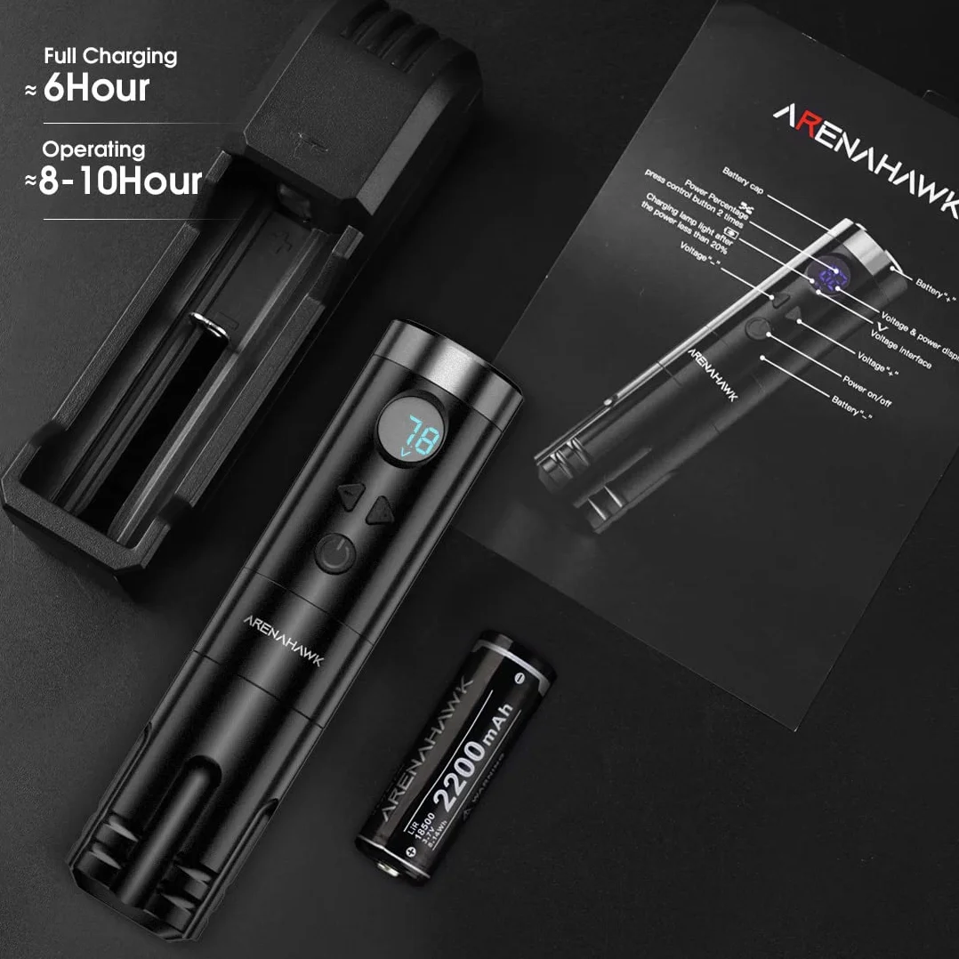 Wireless Tattoo Pen Maschine Set Rotary Battery with 2 Batteries 4mm