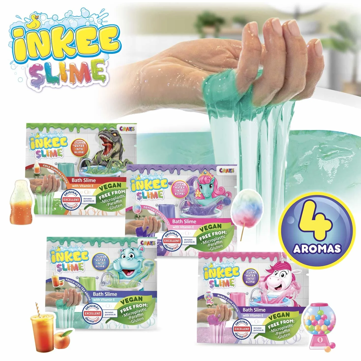 INKEE Bath Slime Mini Zestaw 4 Sztuk Szlam Kąpielowy dla Dzieci z Witaminą E i Aromatem