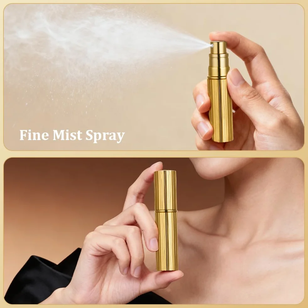 AUYAO Pusta butelka na perfumy, 5 ml, pusty rozpylacz, przenośna pusta butelka na perfumy, mini pusta butelka podróżna dla kobiet i mężczyzn, do torebki, (złota)