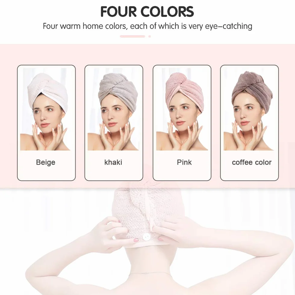Ręcznik turban do włosów 4-pak ręczników do suszenia włosów, super chłonny turban z guzikami do szybkiego suszenia.