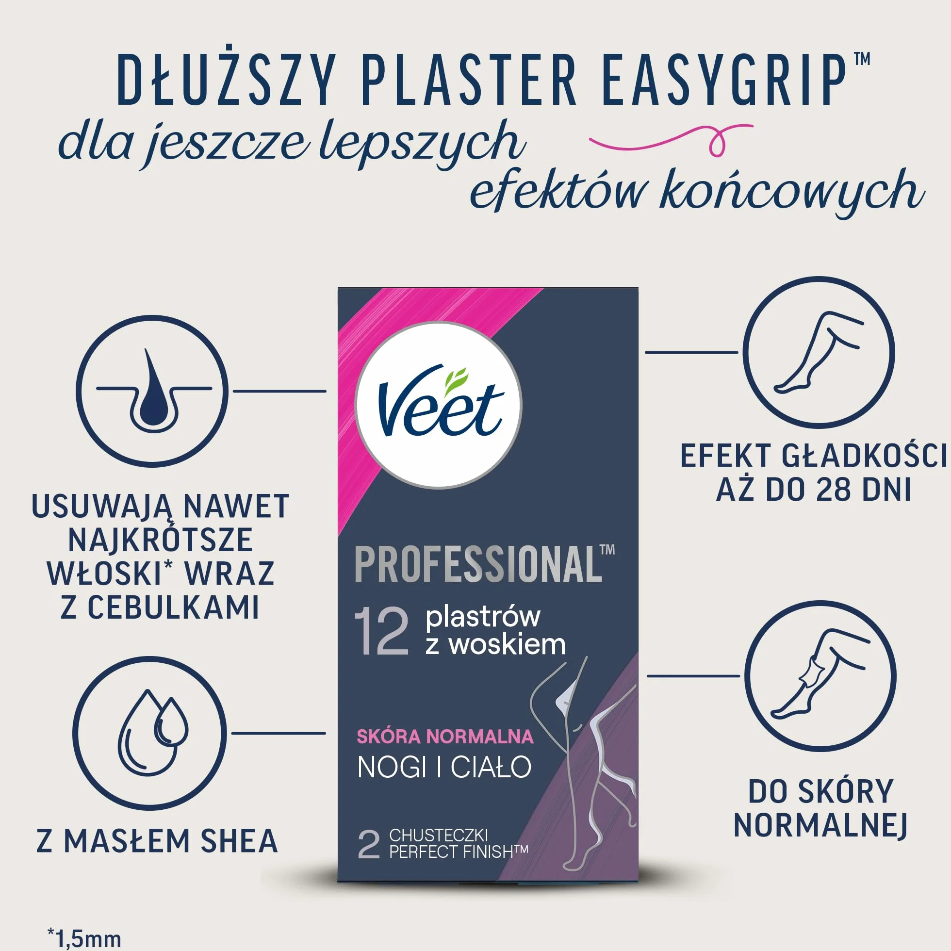 VEET Plastry do depilacji z woskiem dla skory normalnej 12 szt