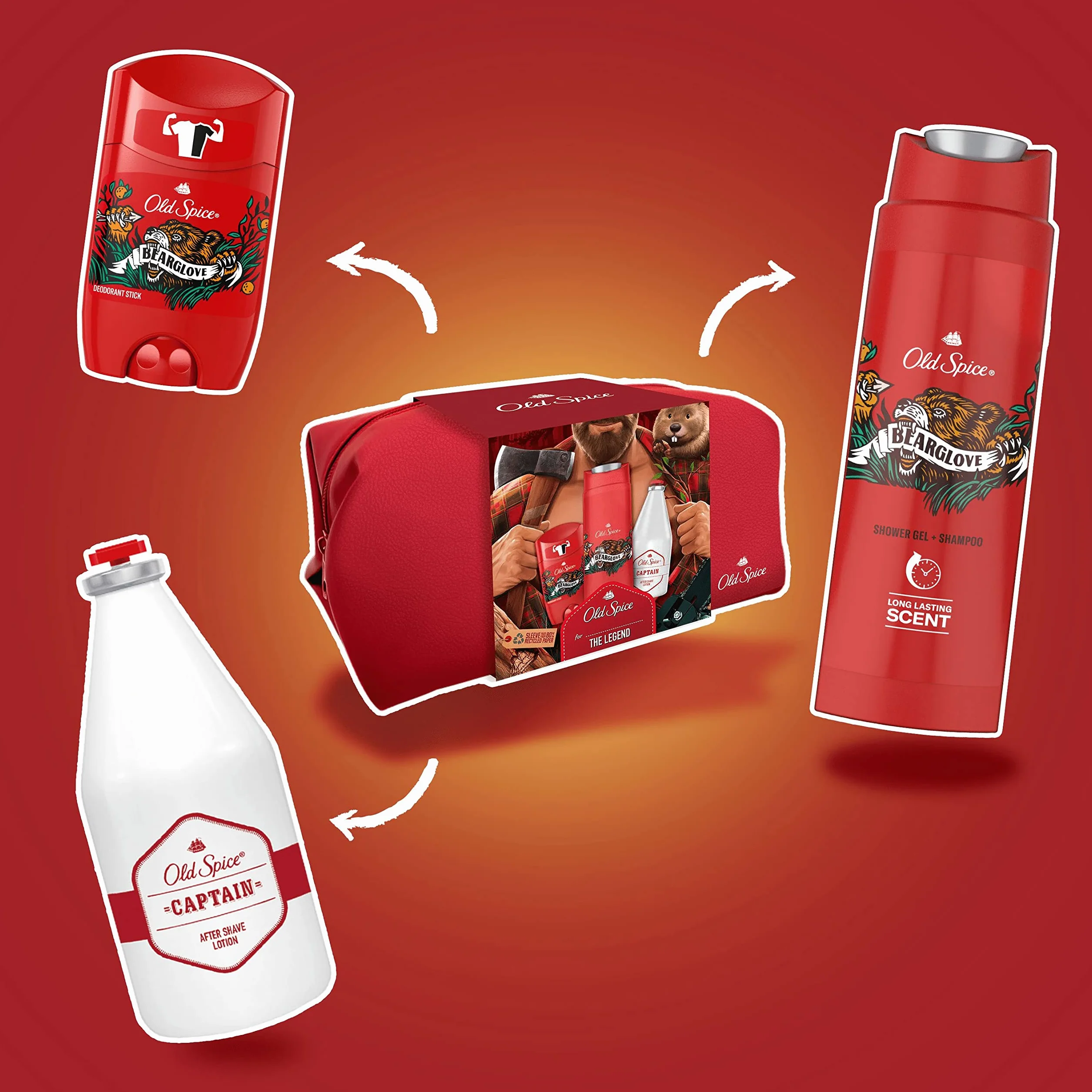 Old Spice Zestaw Podarunkowy Dla Mężczyzn Lumberjack W Kosmetyczce, Zawierający Dezodorant W Sztyfcie, Żel Pod Prysznic I Woda Po Goleniu Bearglove