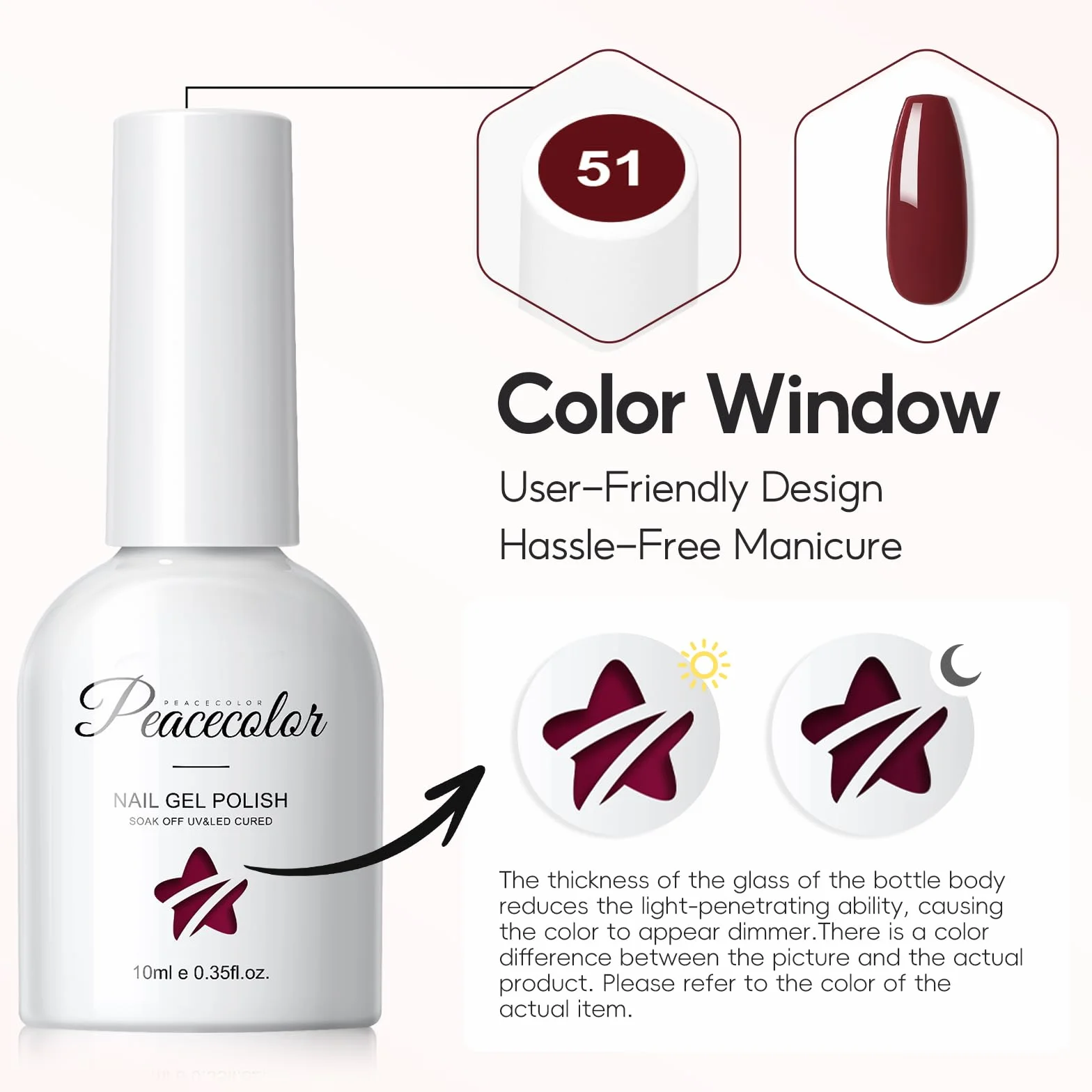 PEACECOLOR Lakier do paznokci UV żelowy 10 ml Ciemnobrązowy Ciemnoczerwony Soak Off LED DIY Manicure