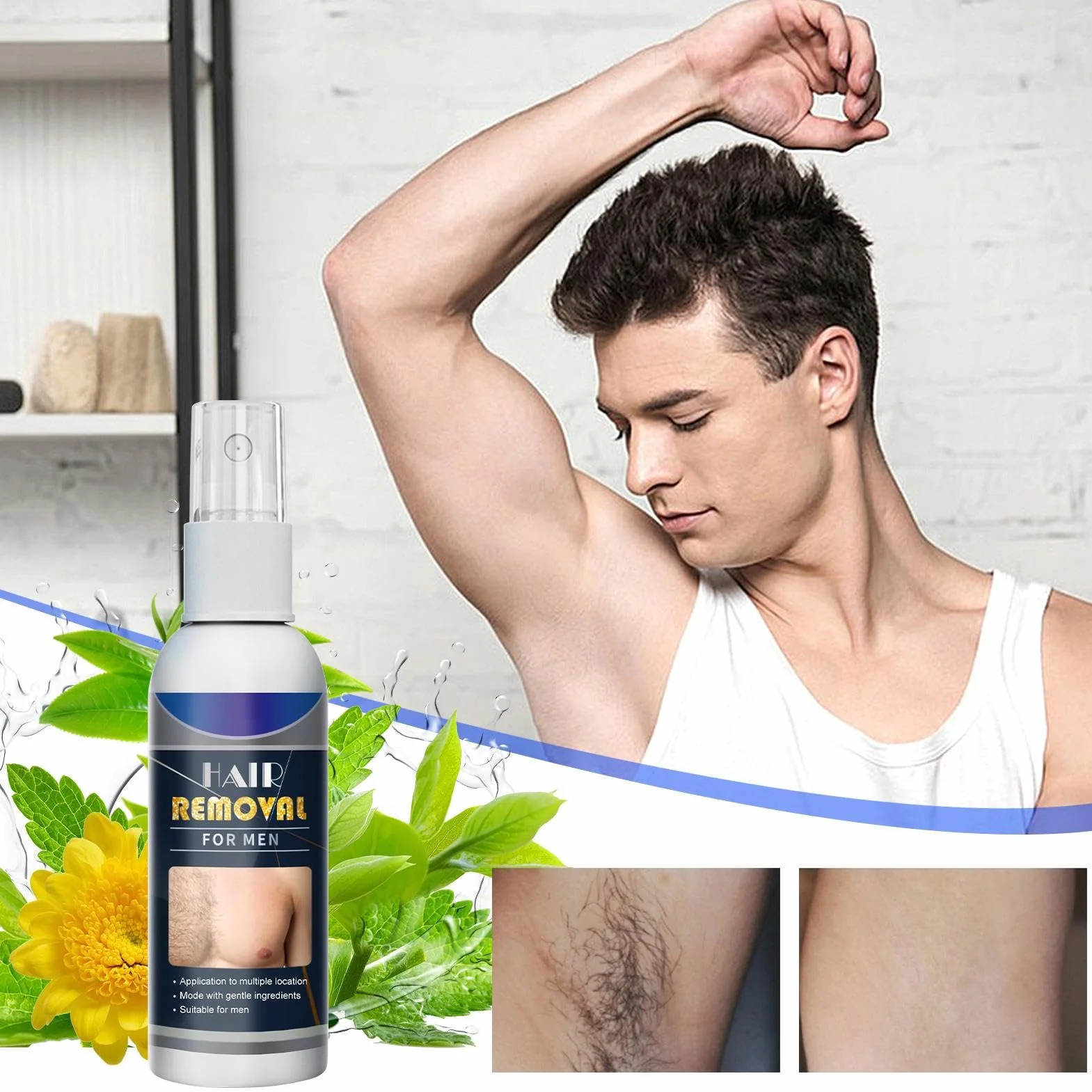Damski półtrwały spray do usuwania włosów, spray do usuwania porostu twarzy, prosty w użyciu, 50 ml, do pach, nóg pod pachami