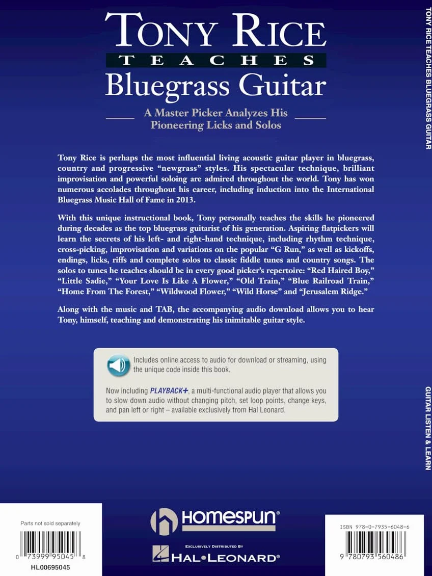 Tony rice teaches bluegrass guitar guitare +cd: A Master Picker Analyzes His Pioneering Licks and Solos