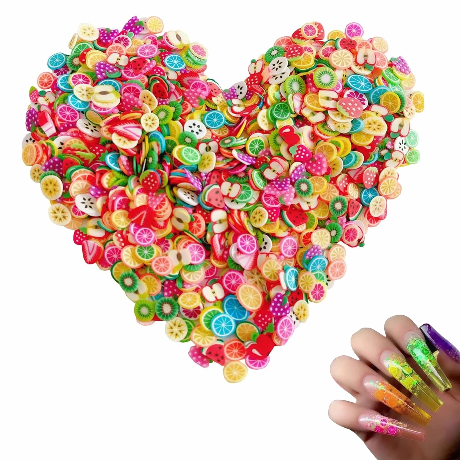 Zestaw 3D Nail Art Zestaw 6000 sztuk akcesoriów do paznokci, mieszanych kształtów owoców, idealny do manicure, makijażu, DIY Slime i wielu innych
