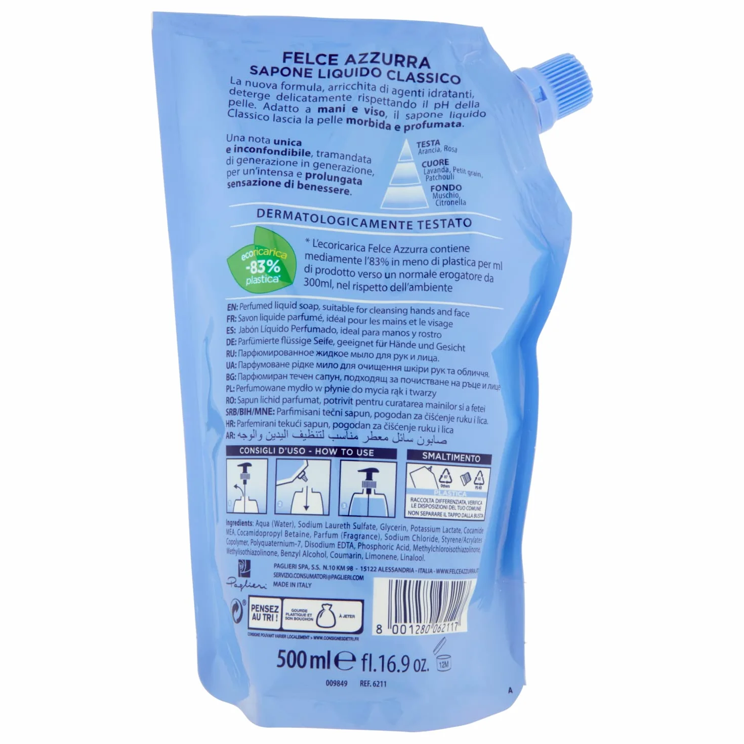 Felce Azzurra Sapone Ricarica Classico Mydło w Płynie 500 ml