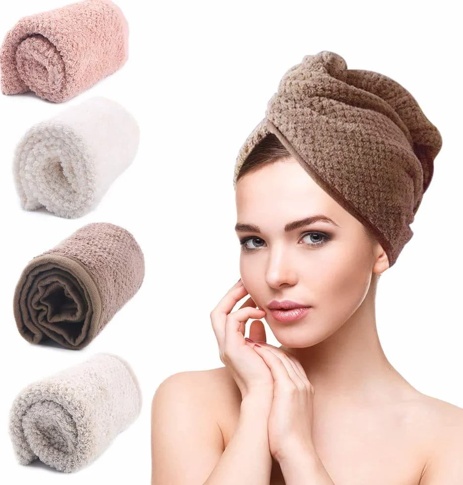 Ręcznik turban do włosów 4-pak ręczników do suszenia włosów, super chłonny turban z guzikami do szybkiego suszenia.