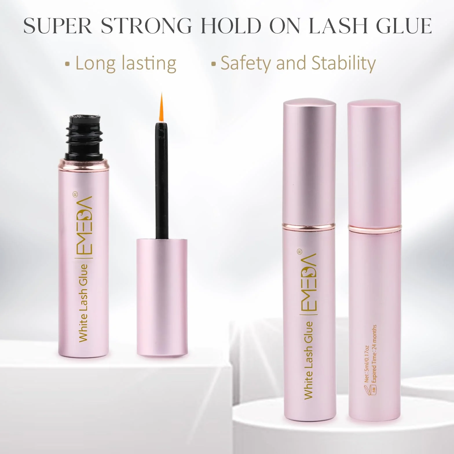 EMEDA Klej do Sztucznych Rzęs Super Strong Hold - Bez Lateksu, Wodoodporny, w Pasku, White Lashes, do Wrażliwych Oczu - 5ml 0.17oz