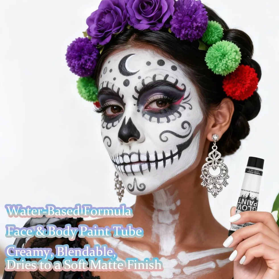 AOOWU Farba do twarzy 25 ml, zmywalna, biały, na karnawał Halloween cosplay