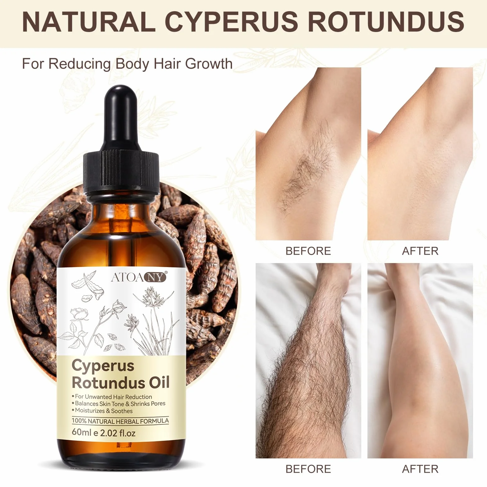 Olejek Cyperus Rotundus 100% czysty naturalny do usuwania włosów 60 ml