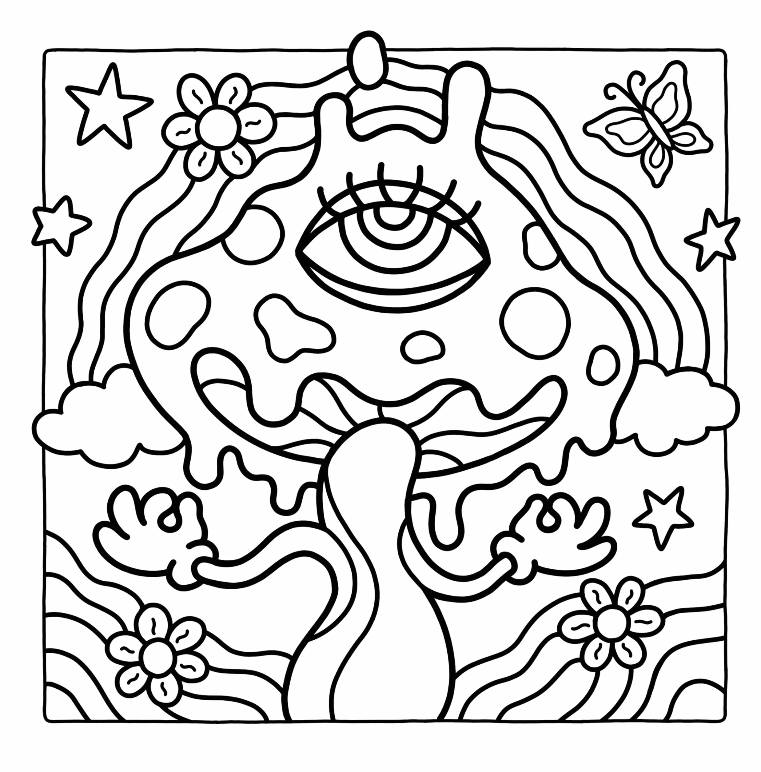 Trippy & Groovy: Psychedelic Coloring Book for Adults Featuring Mushrooms, Aliens, Magic Worlds and Illusions for Relaxation