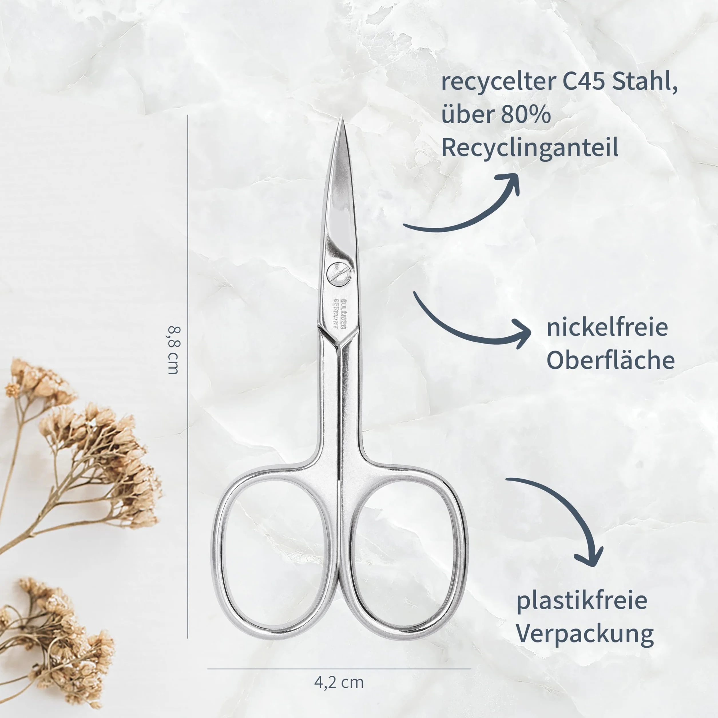 Niyok Nożyczki do paznokci Solingen z powłoką bezniklową, bardzo ostre nożyczki – profesjonalna pielęgnacja paznokci do manicure, opakowanie bez plastiku, Made in Germany