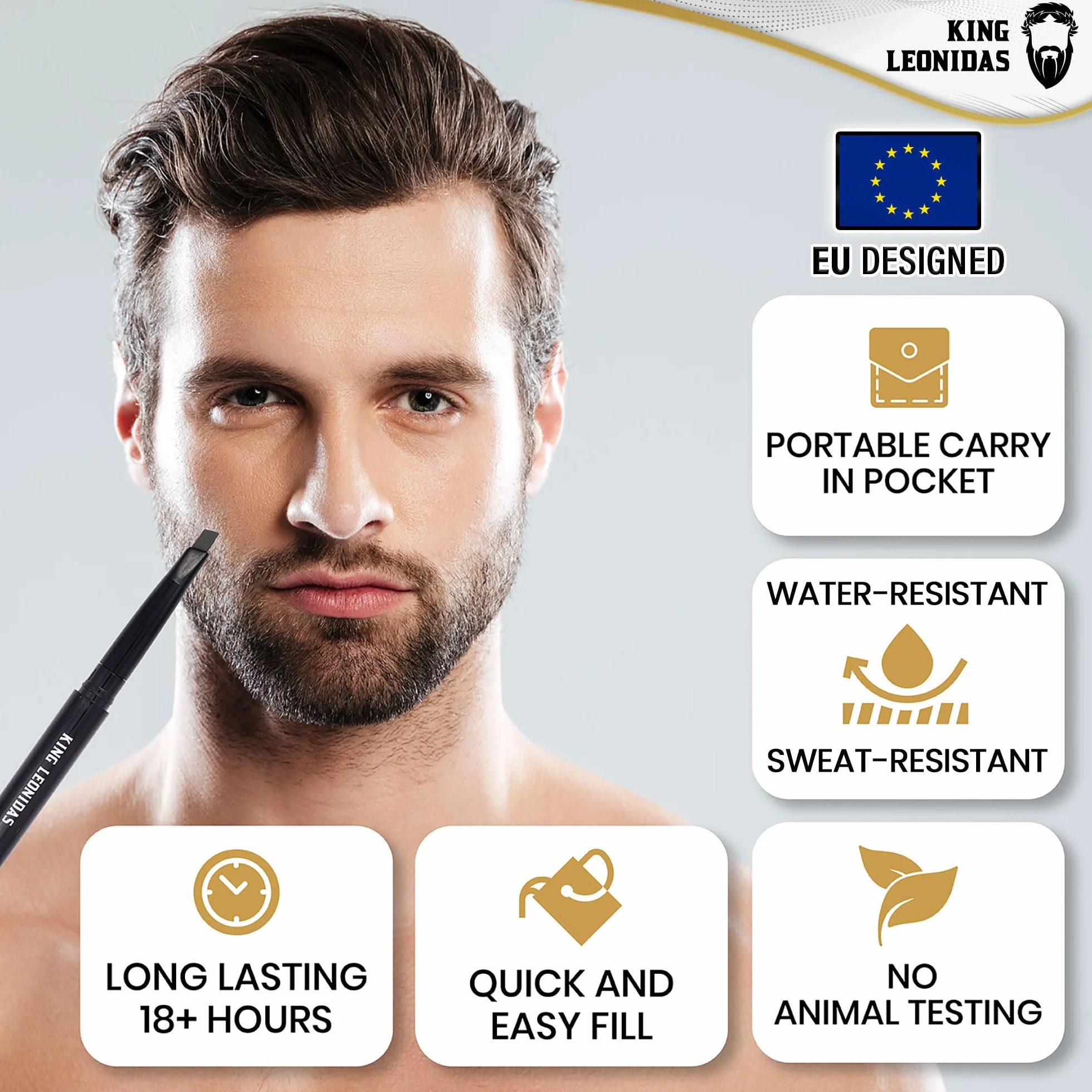Kredka do brody King Leonidas Beard Pencil Filler dla mężczyzn (czarna), wodoodporny eyeliner do zaznaczania i modelowania nierównomiernych zarostów, męski model do modelowania i definiowania brody