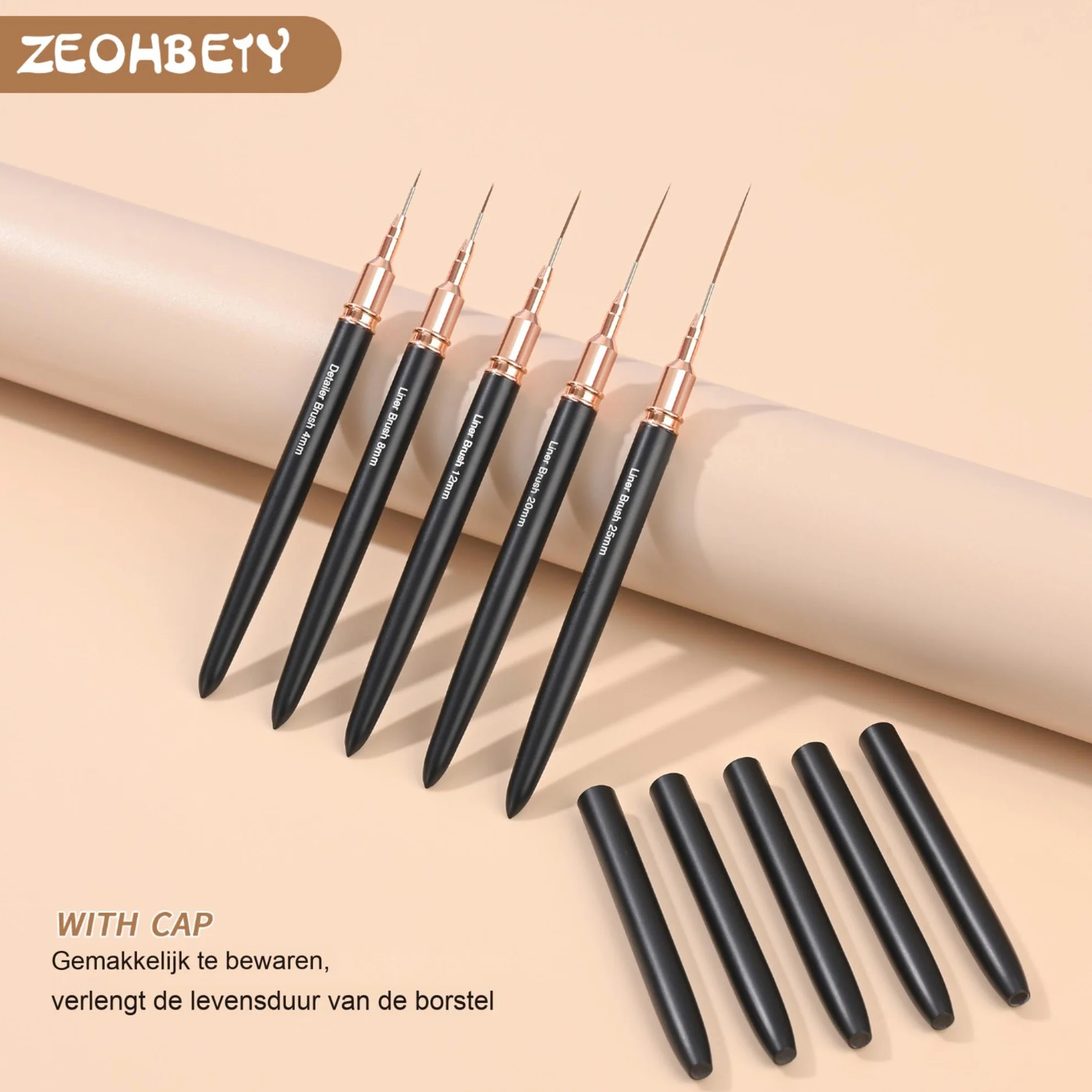 Pędzle do sztuki paznokci 5Pcs Nail Art Liner Zestaw do projektowania paznokci Czarny