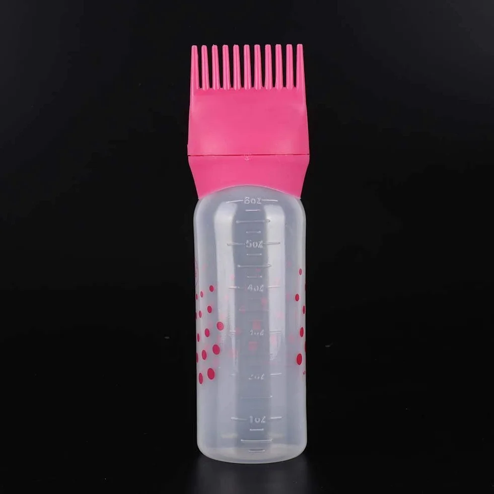 Root Comb Applicator Bottle, butelka do farbowania włosów, aplikator, do fryzjera, salonu fryzjerskiego (różowo-czerwona)