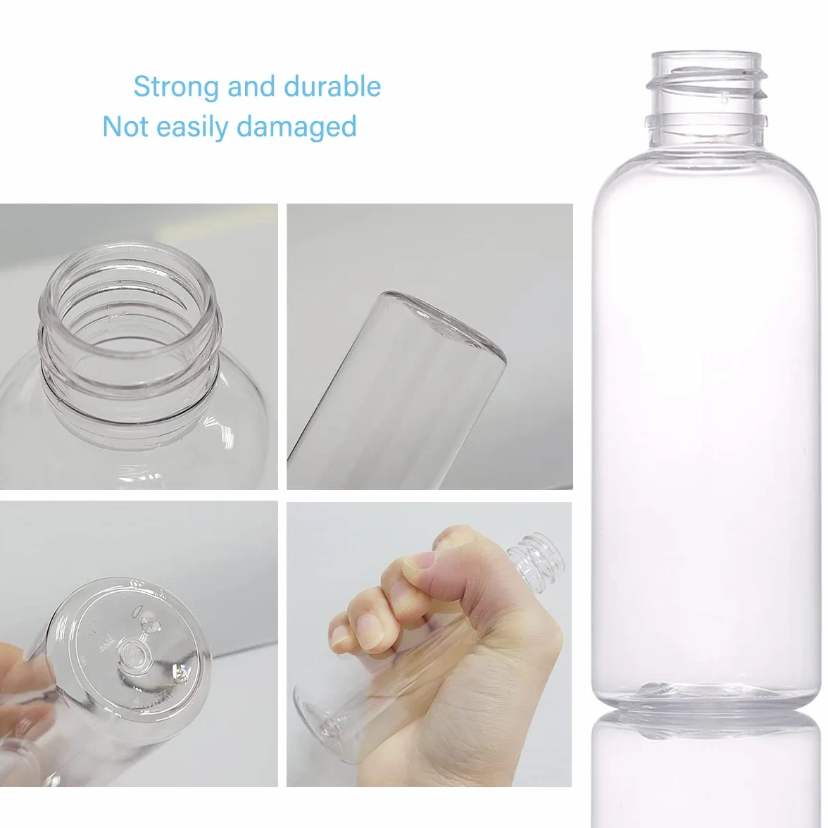 Zestaw plastikowych butelek podróżnych, 4 szt. szczelne puste butelki z rozpylaczem / pompką z pokrywkami i przezroczystą torbą do przenoszenia, 100 ml, butelki podróżne na szampon, odżywkę, balsam,