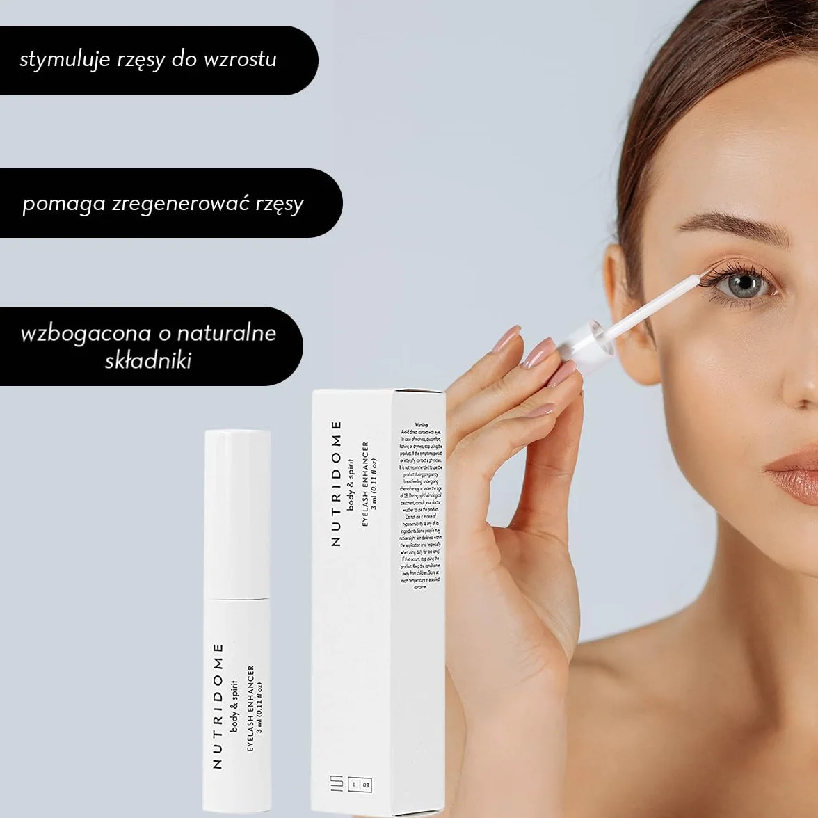 NUTRIDOME Odżywka do rzęs 3ml - silny i szybki wzrost rzęs, przedłuża i zagęszcza rzęsy, kosmetyki naturalne, bez hormonów