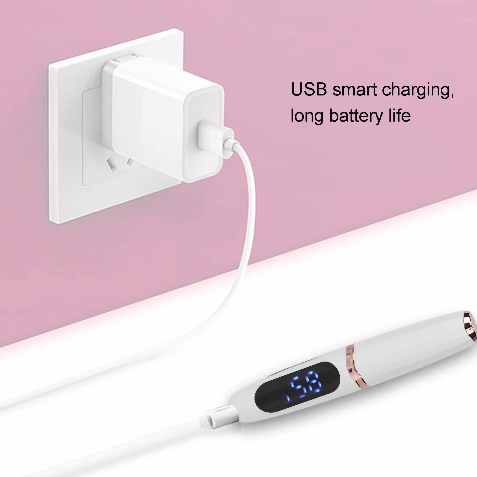 Podgrzewana zalotka, ręczny elektryczny zalotka USB ładowanie inteligentna kontrola temperatury ogrzewanie elektryczne zalotki dla dziewcząt kobiet (biały)