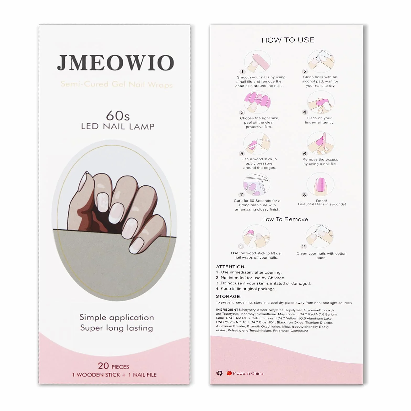 JMEOWIO Folia do paznokci French Tip białe kwiaty żelowe folie do paznokci samoprzylepne naklejki na paznokcie utwardzane UV dekoracja akcesoria do stylizacji paznokci