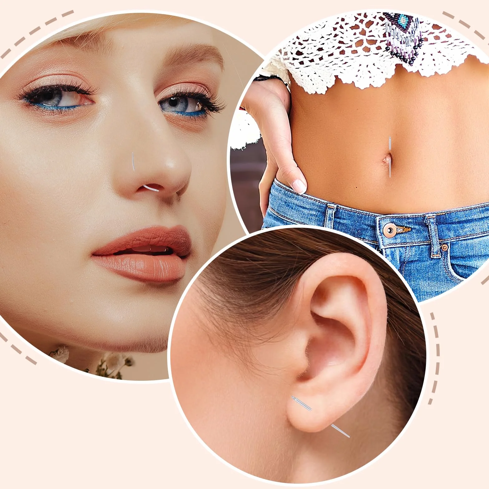 Zestaw 10 igieł do piercingu ze stali chirurgicznej 14g 16g 18g stal nierdzewna