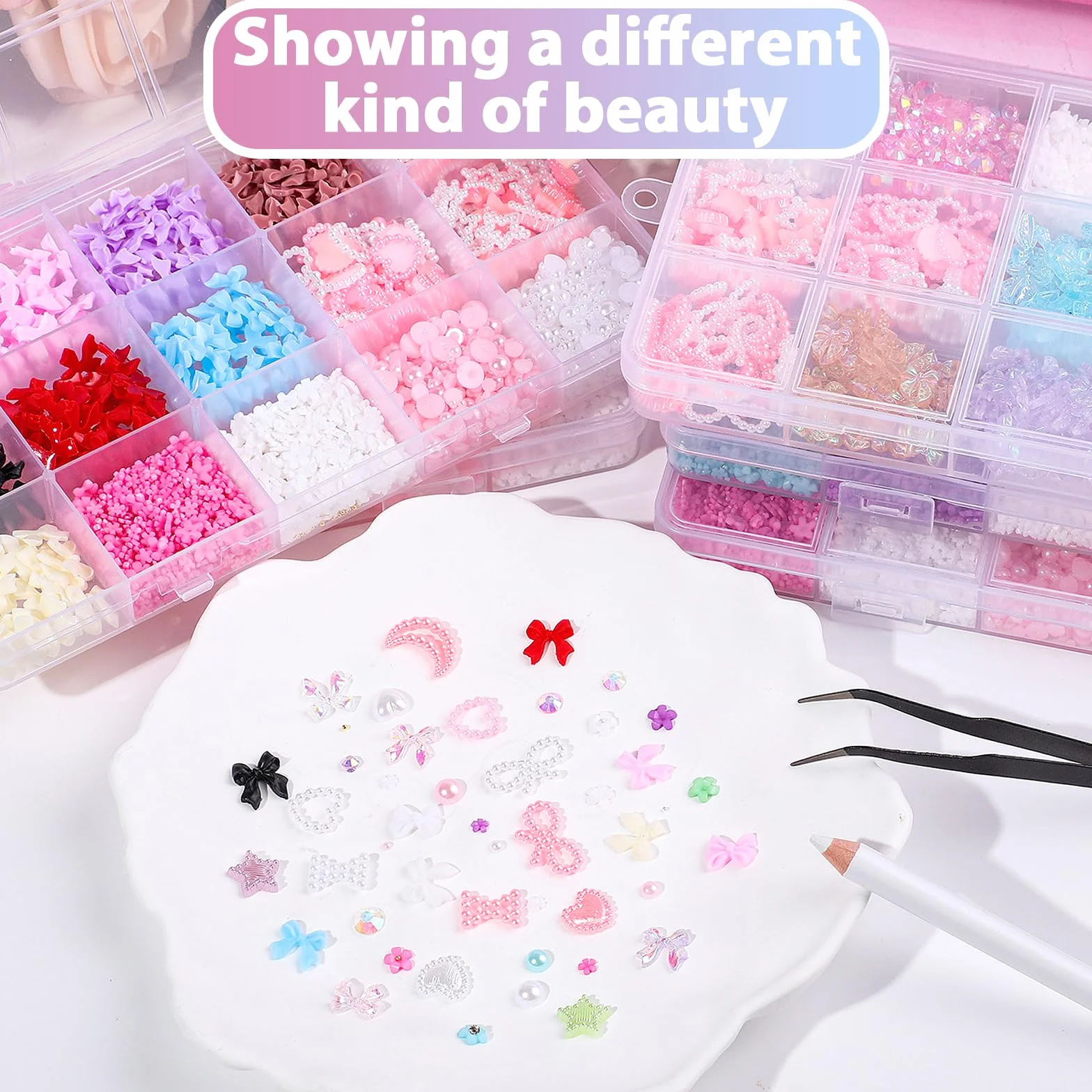 1000 sztuk ozdób do paznokci, zawieszki 3D, kolorowe kokardki, gwiazdy, serce, księżyc, do manicure diy crafts Jewelry Accessories