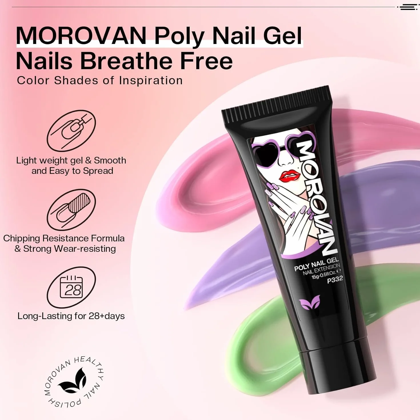 Morovan Poly Gel Starter Set 15 ml Przedłużacz paznokci żel z brokatem