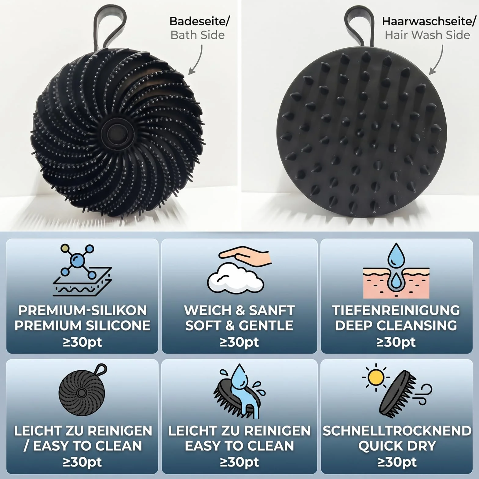 Dwustronna gąbka do peelingu ciała i masażer skóry głowy, miękki silikon, 2 w 1 pod prysznic