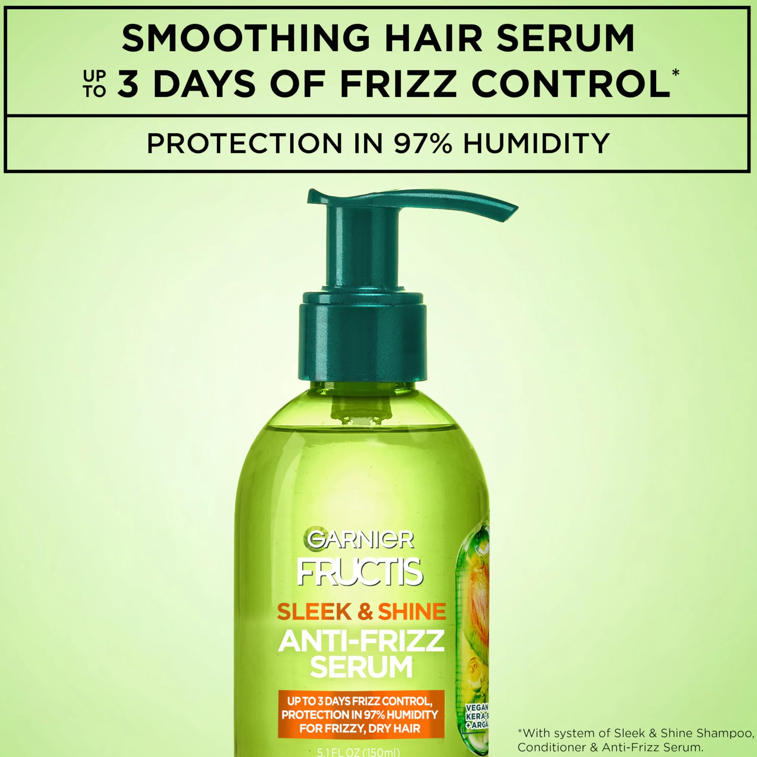 Garnier Pielęgnacja włosów Fructis Sleek & Shine Serum przeciw puszeniu się, 5,1 uncji płynu