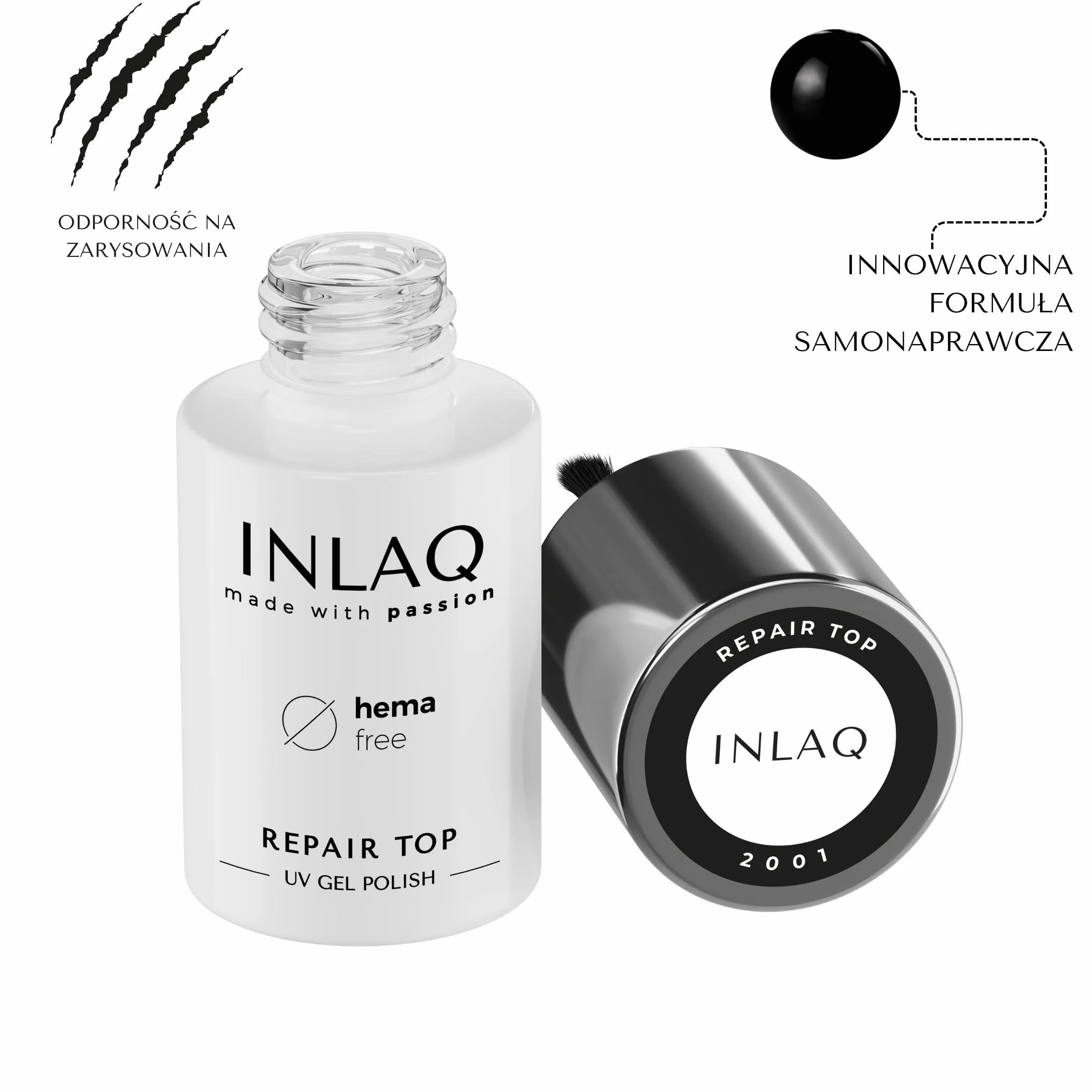 INLAQ HEMA Free Repair Top 6 ml - Top Coat UV Gel naprawczy do paznokci