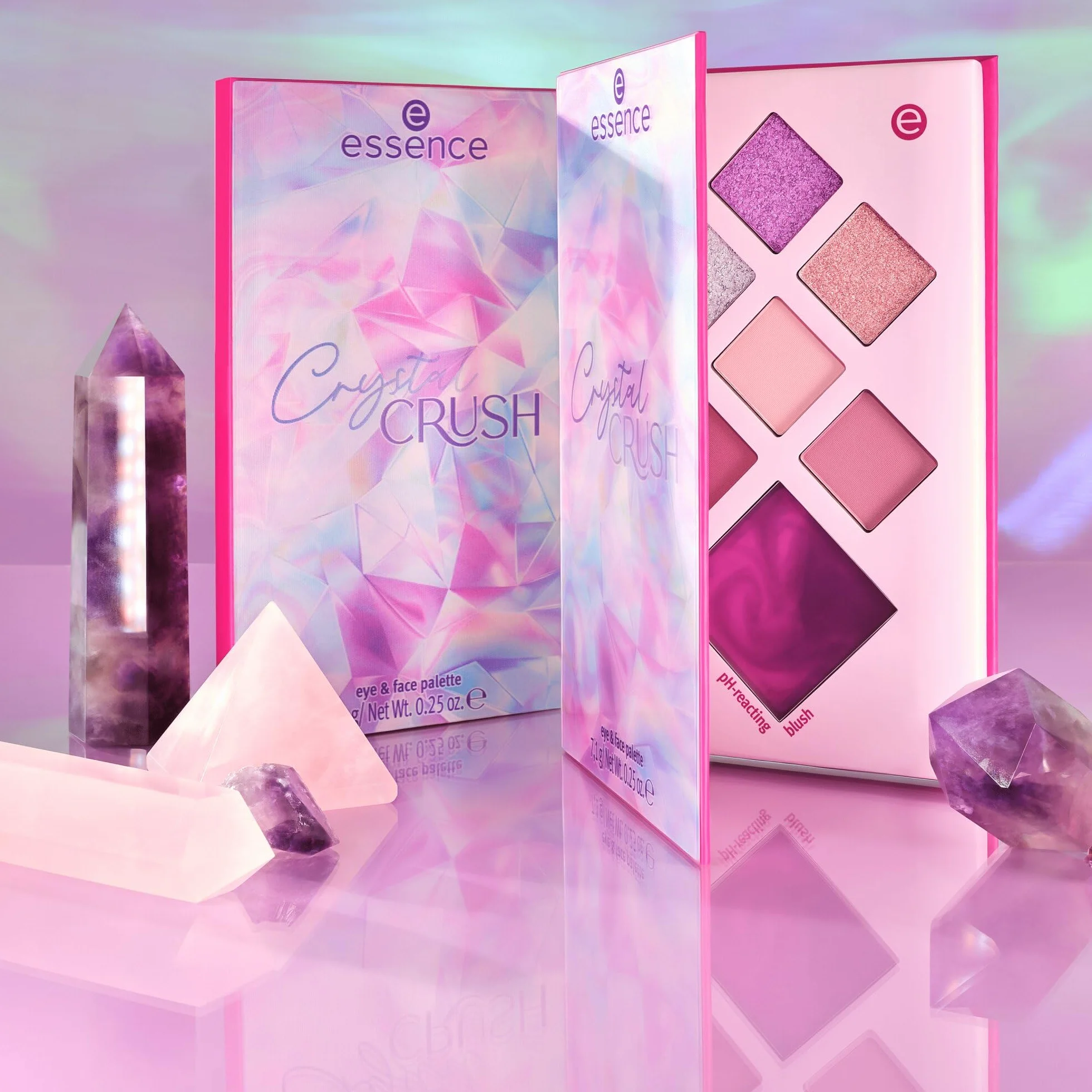 essence Paleta do oczu i twarzy CRYSTAL CRUSH, natychmiastowy wynik, lśniący, matowy (7.1g)