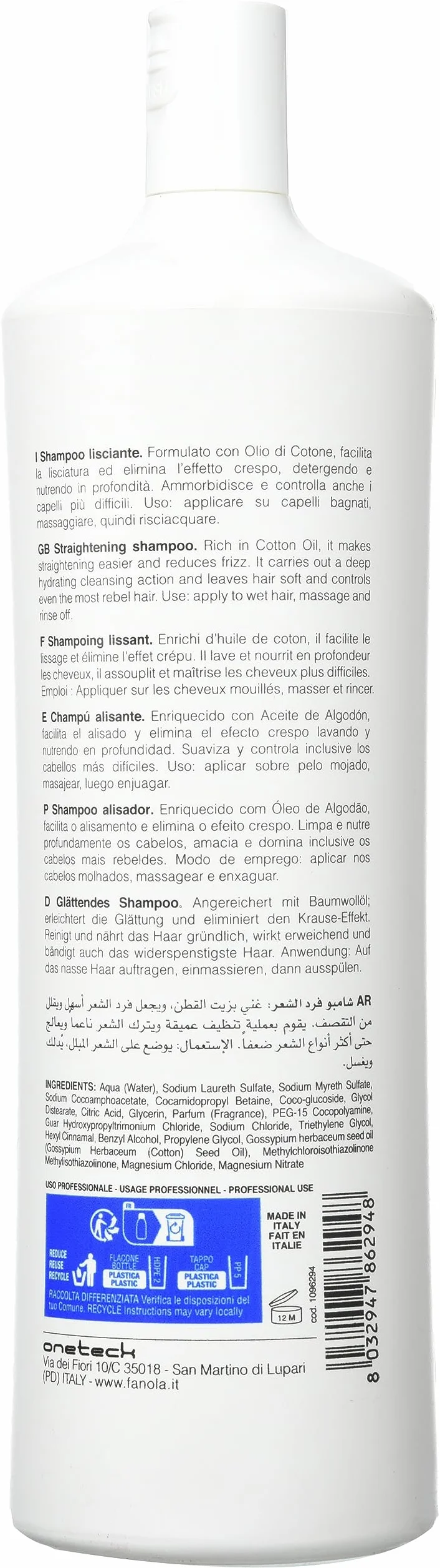 Fanola Shampoo Smoothing 1000 ml Oczyszczający Szampon