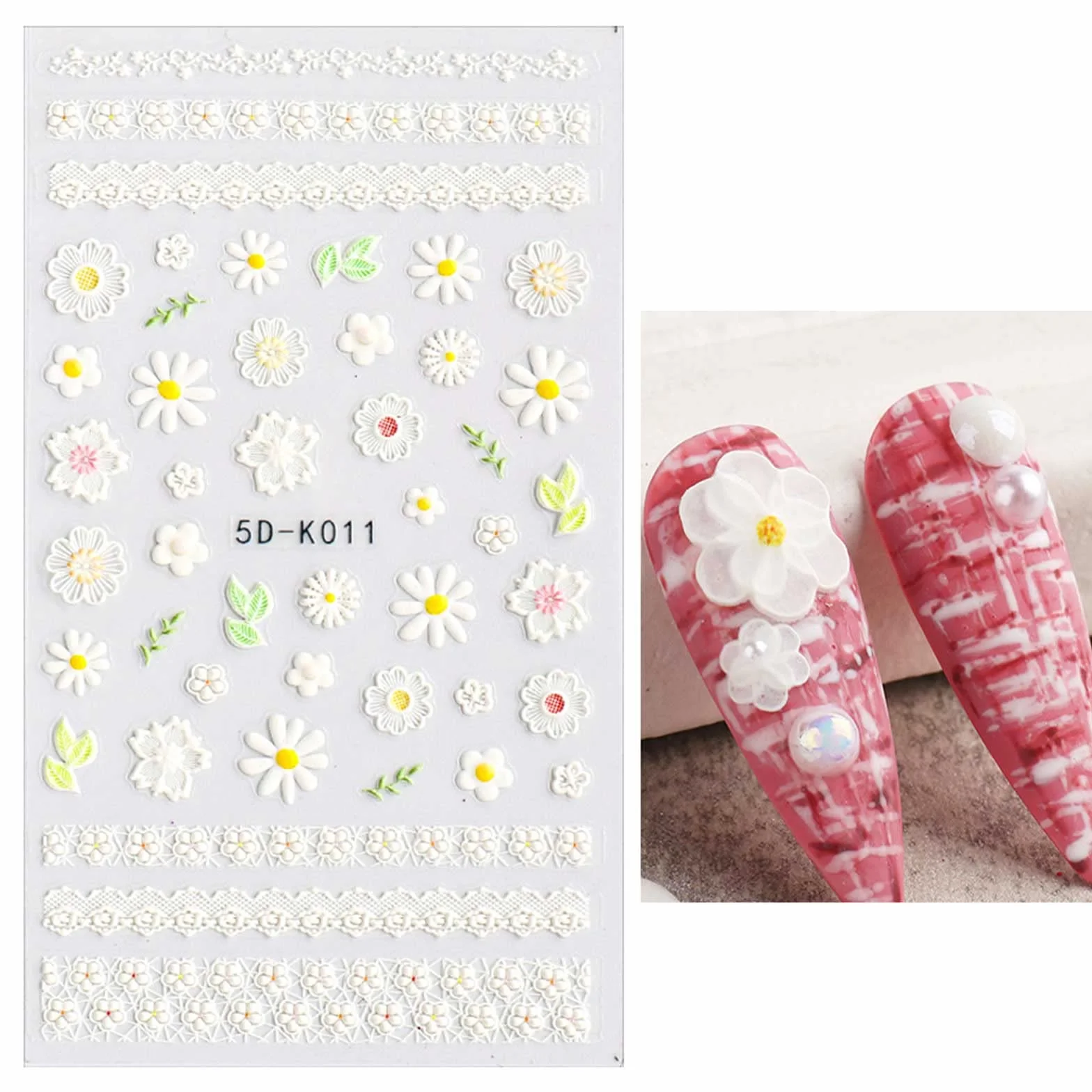 Naklejki na Paznokcie 3D Kwiat 5 Arkuszy Nail Art Sticker Samoprzylepne Dekoracji