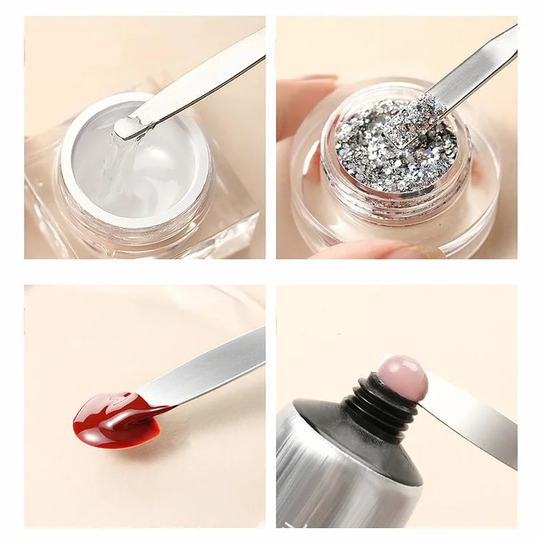Metalowe szczotki do paznokci, 2 sztuki pędzli do paznokci, dwupunktowy pędzel i narzędzie do usuwania żelu, Magic Extender Gel Tool do zdobienia paznokci UV/LED, akrylowe rozszerzanie paznokci, kolor
