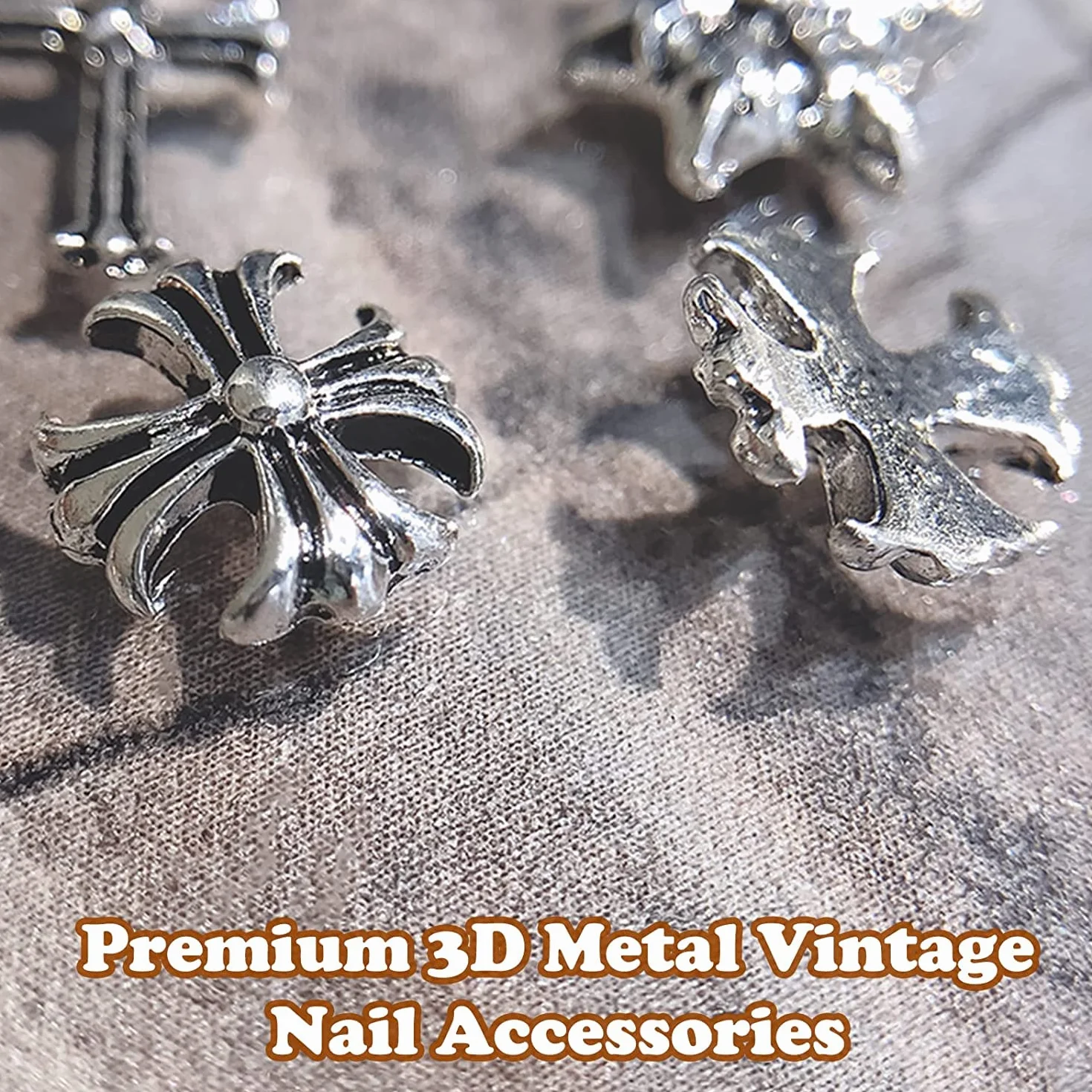 60 sztuk Charms Krzyż Paznokcie 3D Serce Gwiazda Klejnoty Mieszane Styl Sliver Nail Charms Metal Punk Vintage Nail Art Supplies do dekoracji paznokci akrylowych (1#)