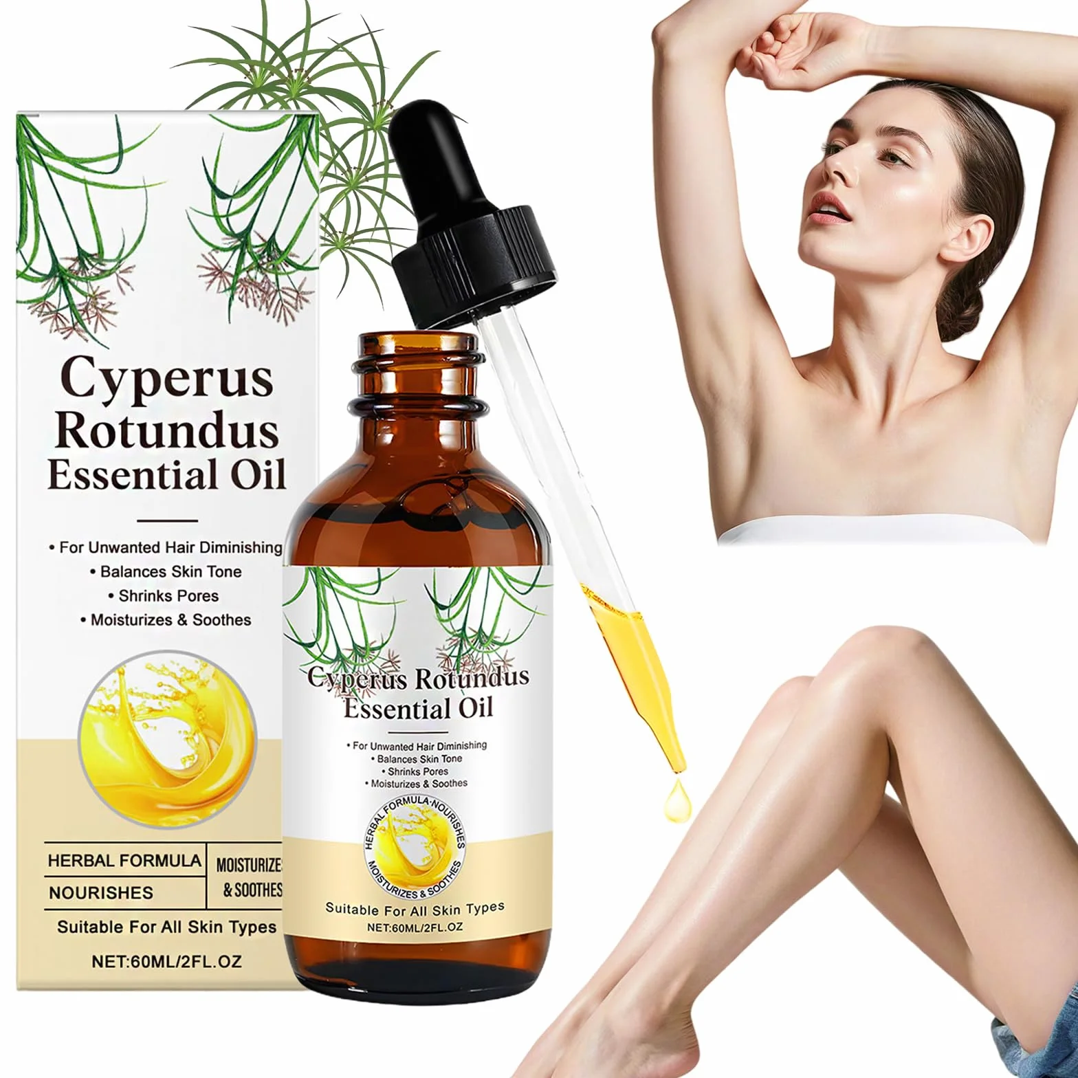 Olej Cyperus Rotundus Naturalny Olejek Roślinny do Depilacji Gładka Skóra Zmniejsza Pory
