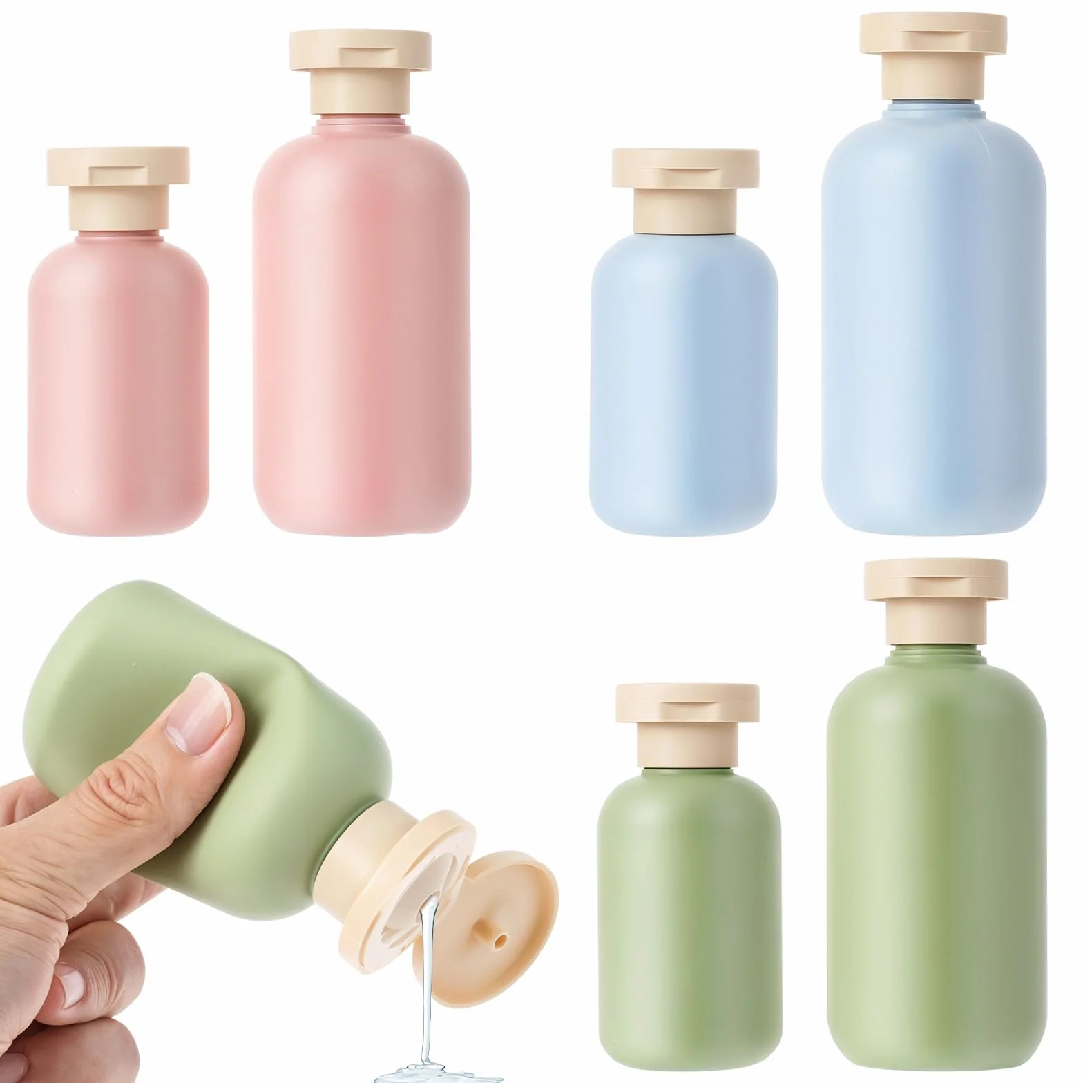 6 sztuk butelek podróżnych, 100 ml/200 ml, przenośna butelka wyciskana, silikonowa, z zabezpieczeniem przed wyciekiem, pojemnik na żel pod prysznic, szampon, żel pod prysznic, krem do