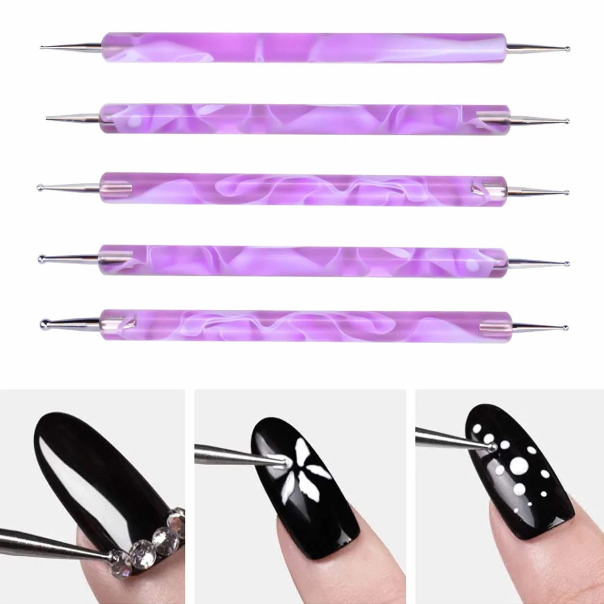 Jinlaili 5 szt. pisaków do kropek, kropki, pisak do paznokci, zestaw narzędzi do manicure, zestaw narzędzi do marmurkowania, kropki, sztuka paznokci, zestaw narzędzi do zdobienia paznokci (niebieski)