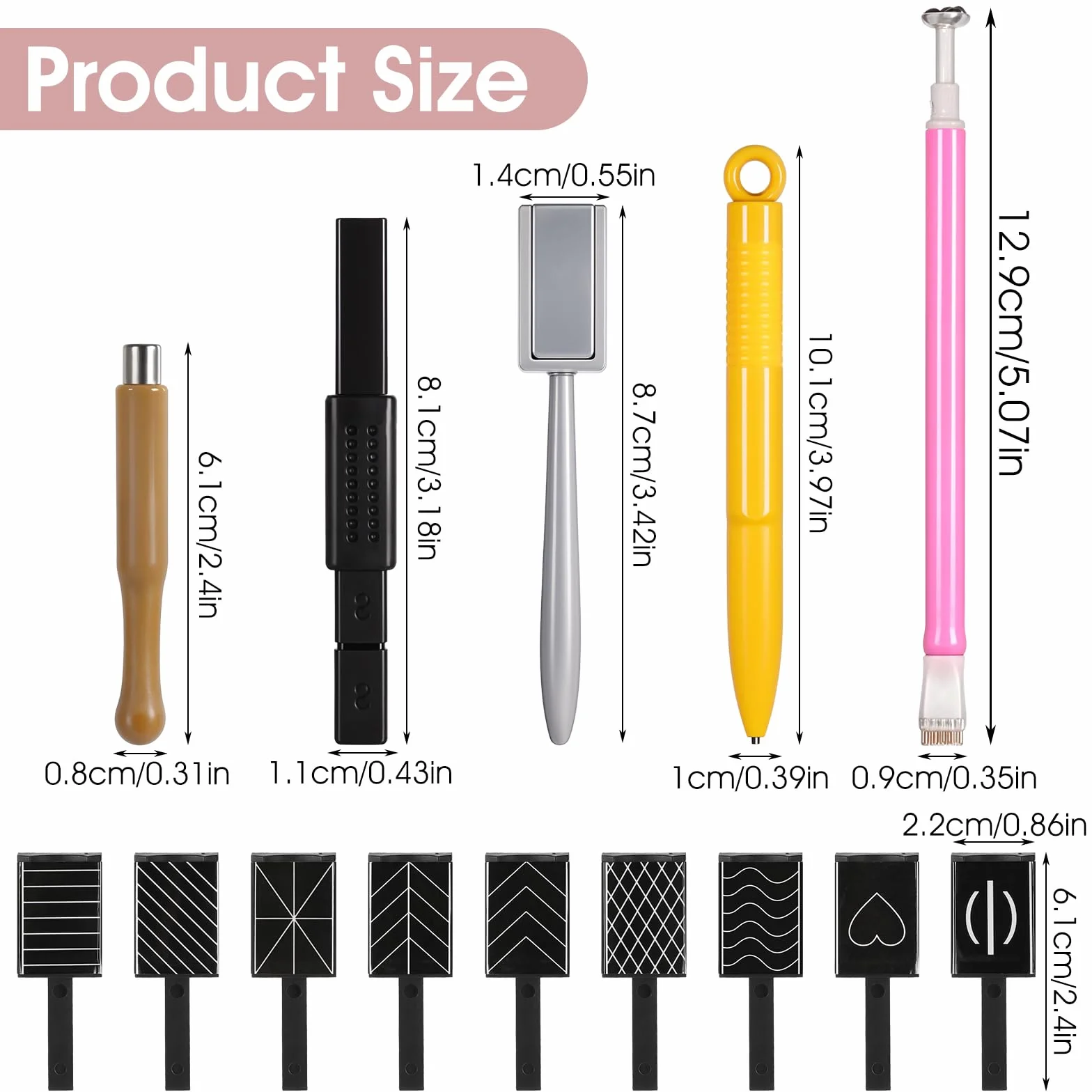 Andibro 14 sztuk narzędzi do zdobienia paznokci w sztyfcie magnetycznym, zestaw narzędzi do zdobienia paznokci DIY Magic 3D Cat Eye Stick do stosowania z żelem kocim lub lakierem do paznokci do