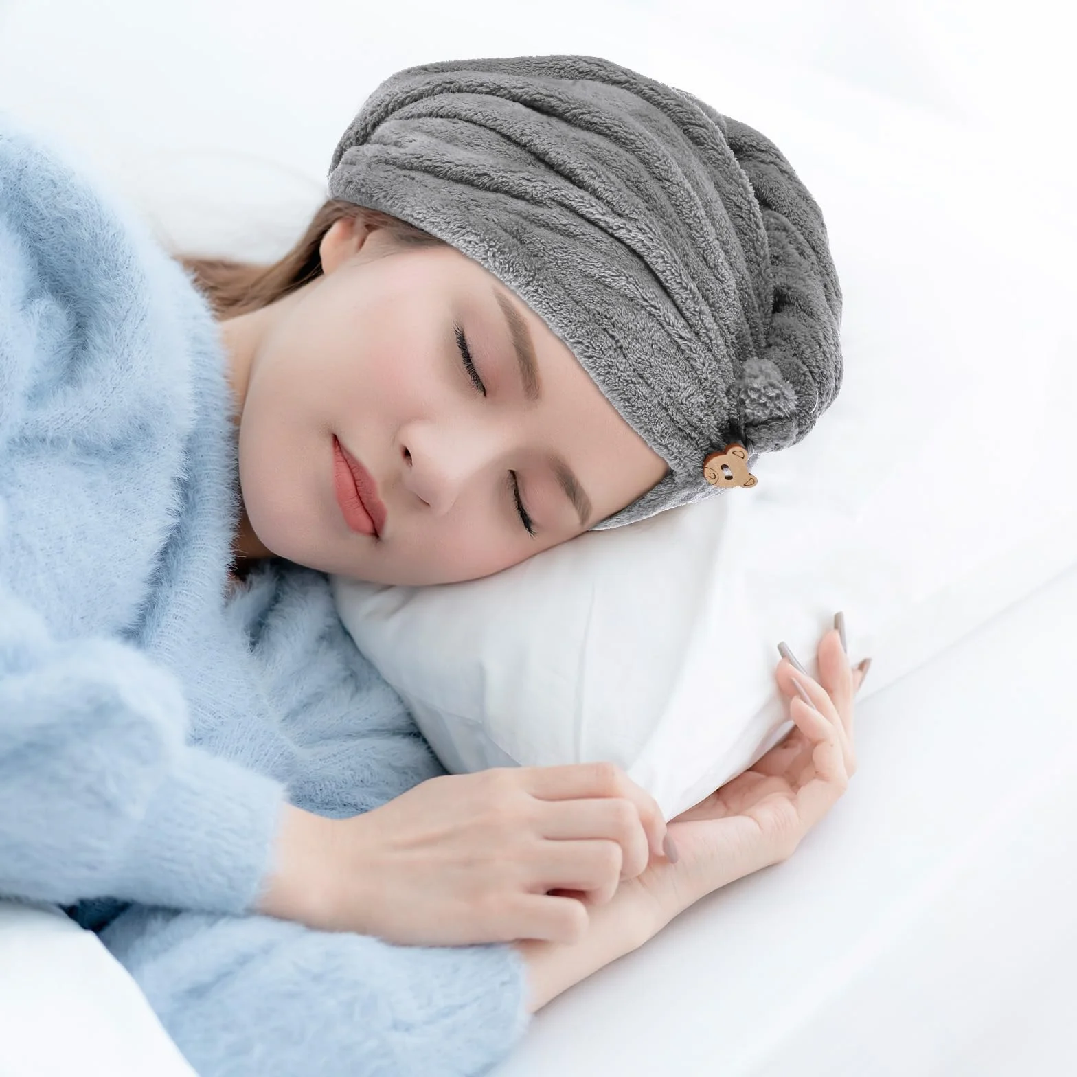 oruola Ręcznik do włosów, z mikrofibry, chłonny turban do włosów, szybkoschnący, turban z guzikiem, czepki do włosów do suszenia włosów, ręcznik z mikrofibry, do domu, podróży (kolor szary)