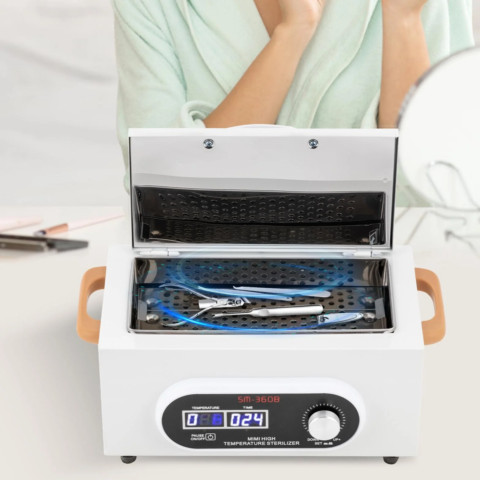 Sterylizator wysokotemperaturowy, sterylizator gorącym powietrzem, 300 W, 200 ℃, 240 V, LCD, sterylizator na sucho, może być używany do narzędzi do paznokci