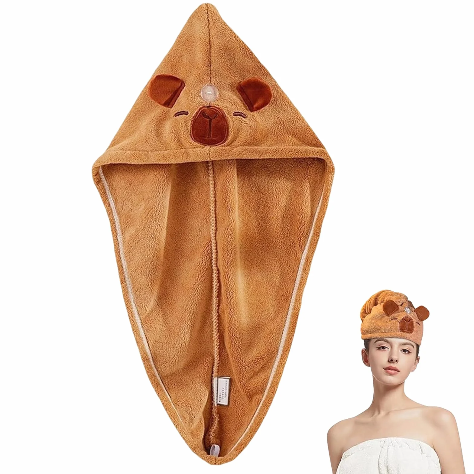 Ręcznik do włosów z mikrofibry szybkoschnący turban Capybara super chłonny z guzikiem dla kobiet długie włosy